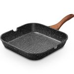 ESLITE LIFE Nonstick Grill Pan for Stove Tops, Versatile Square Big Grill Skillet Steak Pan for Indoor Cooking & Outdoor Grilling, PFOA Free, Black-9.5 Inch