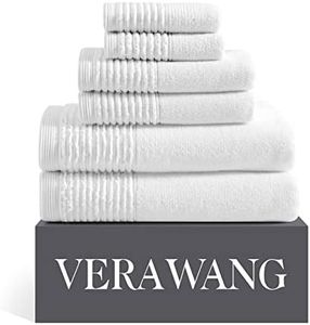 Vera Wang - Bath Towels Set, Luxury Cotton Bathroom Decor, Highly Absorbent & Medium Weight (Sculpted Pleat White, 6 Piece)