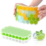 Ice Cube Trays with Lids,2-Pack 74 Ice Cubes Food Grade Silica Gel Flexible and BPA Free with Spill-Resistant Removable Lid Ice Cube Molds for Chilled Drinks, Whiskey & Cocktails(Green&White