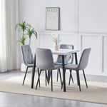 Redd Royal Small White Marble Square Dining Table and Grey Velvet Chairs Set of 4, Modern 5-Piences Kitchen Table with Chairs Set for 4 People Usage Apartment Restaurant (table with 4 grey chairs)