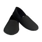 Footmate Ankle Length Slipper Socks For Men & Women - 2 Pair Pack, Cotton Blend House or Floor Socks with Anti-Skid Rubber Grip, Booties For Indoor Use - Black, (Size - 9 to 11 Feet)