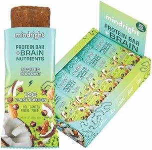 MINDRIGHT Superfood Vegan Protein Bars | Gluten Free Non-Gmo Low Sugar | Plant based protein bars| All Natural Brain Food Healthy Snack To Help Enhance Mood & Energy (Toasted Coconut,12 Pack)