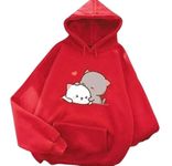 fabitto Dudu Bubu Bear Long Sleeve Fleece Hoodie Sweater Pullover Hoodie for Women, Red, M