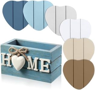 Coasters for Drinks, Wooden Heart Coasters Set of 6 Farmhouse Coasters with Holder Funny Coasters for Coffee Table Protection Housewarming Gifts for New Home Decoration, 4 Inch (Colorful,Home)