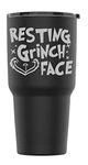 Laser Engraved Resting Grinch Face Stainless Steel Powder Coated + Splash Proof Lid + 2 Straws*, Triple Wall Vacuum Insulated, Mug Coffee Cup Travel Camping Work (Black, 30oz)