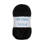 Estako Velvet Chenille Blanket amigurumi Yarn for Crocheting and Knitting Super Bulky 100 gr (132 yds) (1810 - Black)