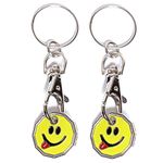 2 x Smiley Tongue - New Shape £1 Coin Trolley Token Keyring with Clasp – Compatible with All Major Supermarket Trolleys (Aldi, Lidl, Tesco, Sainsbury, etc.) – Ideal for Gym, Shopping, and Everyday Use