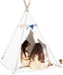 Kids TeePee Play Tent Luxury Floor Mat LED Lights Bunting Safety Clamp Carry Bag Silicone Feet Indoors/Garden/Beach Children