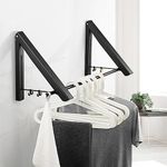 Foldable Wall Mounted Drying Rack with 80CM Extension Rod，Heavy Duty Aluminum Telescopic Clothes Hanger for Laundry Room Organisation Storage Drying Hanging Clothes with Drying Rod (2-Pack, Black)