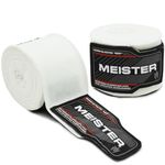 Meister Adult 180" Semi-Elastic Hand Wraps for MMA & Boxing (Pair) - White