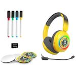 WatchOut Galaxy Kids Headphones with Safe Sound as per WHO, 500+ Inbuilt Audio Stories, DIY Magnets, LED, Bluetooth + Wired, Mic for School, Gift, Boys, Girls, Children, Teens, Age 3-18 (Hello Yellow)