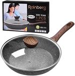 Rainberg 26CM Frying Pan, Frying Pan with Lid, Granite Frying Pan Nonstick, Nonstick Frying Pans with Lid, Stone Frying Pan with Lid, Induction Compatible (26CM)