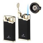 PIPITA Torch Lighter 2 Pack Windproof Single Torch Jet Flame Metal Lighters Refillable Butane Gas Lighter with Punch (Butane NOT Include)