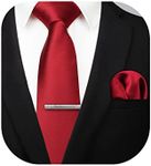 HISDERN Red Solid Color Wedding Tie