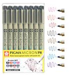 Sakura Pigma Micron PN line Drawing 8 Color pens Set, Bible journaling Study kit, Assorted Colors