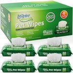 Inspire Naturals Pet Wipes 100% Natural Plant Based with Organic Antioxidants, Dog Wipes Cleaning Deodorizing Cat Wipes | Dog Bath Dog Ear Wipes | Dog Wipes for Paws and Butt (200ct - 4 Pack)