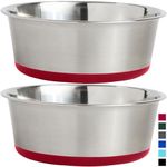 Gorilla Grip Stainless Steel Metal Dog Bowl Set of 2, Rubber Base, Heavy Duty, Rust Resistant, Food Grade BPA Free, Less Sliding, Quiet Pet Bowls for Cats and Dogs, Holds 6 Cups (48 fl oz), Red