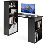 SFAREST Wooden Computer Desk, 122cm PC Laptop Writing Table with 6-Tier Storage Shelves, Modern Working Study Workstation for Home Office (Black)