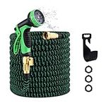 Expandable Garden Hose, Water Hose 100ft with 10 Function Nozzle, Flexible Hose with 3/4" Solid Brass Fittings, Extra Strength Fabric, Easy Storage Kink Free, Black & Green