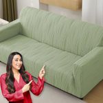 HOKIPO 3 Seater Sofa Cover – 200 GSM Premium Jacquard Stretchable Fully Covered Slipcover,' Nestiva Series' Pastel Green (NEW2-AR-5309-GRN)