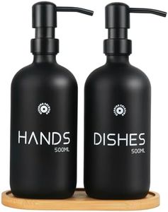 Soap Dispenser,Dish Soap Dispenser with Bamboo Tray,Soap Dispenser Kitchen, Soap Dispenser with 304 Stainless Steel Pump,Soap Dispenser Bathroom,Black Matte Kitchen Soap Dispenser,Dish Soap Dispenser