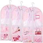 3 Pack Dance Garment Bag Pink Dance Costume Bags Kids Dress Bag with 4 Zipper Pockets 38 x 22 Inch Wardrobe Storage Bag Clear Window Garment Covers Recital Competition Bags for Dancer Girls Boys