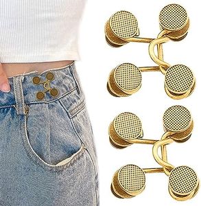 Kireida® 2 pares de pantalones ajustadores de cintura, juego de extensor de hebilla de cintura, ajustable para un ajuste perfecto, no requiere costura, para cambiar la cintura, para vaqueros (dorado)