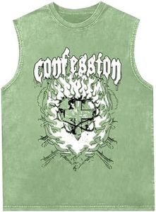 SHENHE Men's Graphic Tank Top Sleeveless Fire Flame Cross Print Gothic Novelty Tee Shirt Green Small