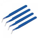 uxcell Precision Curved Tip Tweezer Stainless Steel Multifunctional Dark Blue 4Pcs