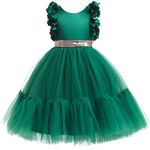 Weileenice Flower Girl Wedding Dress Dark Green Ruffle Tulle Little Girls Bridesmaid Party Pageant Prom Formal Ball Gown 4 5 Toddler Birthday Fancy Princess Holiday Vintage Christmas Gown Sequin Tutu