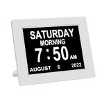 8 Inch Medication Reminder Digital Calendar Dementia Day Date Time of the Week Clock Memory Loss Clock for Seniors Elderly Impaired Vision (White)