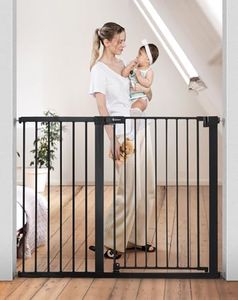 COMOMY 36" Extra Tall Baby Gate for Stairs Doorways, Fits Openings 29.5" to 48.8" Wide, Auto Close Extra Wide Dog Gate for House, Pressure Mounted Easy Walk Through Pet Gate with Door, Black