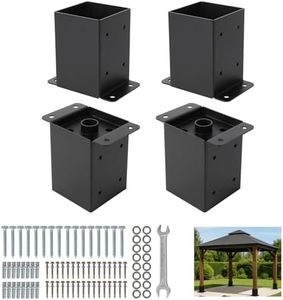 Post Base for Deck 4 x4 Steel Deck Post Bracket with Hardware Kit,4 PC Post Anchor with Powder-Coated,Metal Post Holder with Interior Base for Fence Deck,Pergola and Gazebo