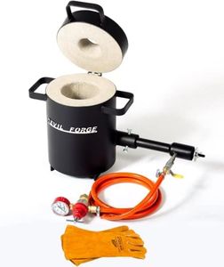 DEVIL-FORGE Gas Metal Melting Furnace FB1S - 2Kg Propane Forge, 1 DFP Burner (80.000 BTU), Foundry, Jewelers, Metalsmiths, Refiners 2642°F / 1450°C Brass, Copper, Bronze, Silver, etc. Premium