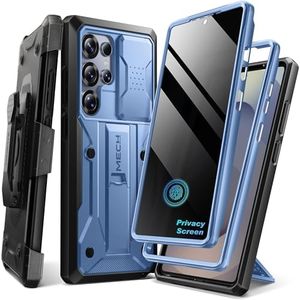 TONGATE for Samsung Galaxy S24 Ultra Case, [with Privacy Screen Protector & Slide Camera Cover] [2 Front Frames] Full-Body Heavy Duty S24 Ultra Phone Case with Stand & Belt Clip Holster, Blue