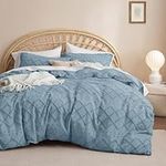 Bedsure Duvet Cover King Size - King Duvet Cover Set, King Boho Bedding for All Seasons, 3 Pieces Embroidery Shabby Chic Home Bedding Duvet Cover (Mineral Blue, King, 104x90)