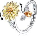 MILACOLATO S925 Sterling Silver Fidget Rings for Women Adjustable Open Band Ring Cubic Zirconia Sunflower Ring You are My Sunshine Spinner Ring Gift for Women or Your Love