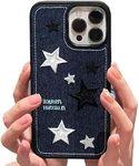 Casechics Compatible with iPhone Case,Cool Denim Fabric Embroidery Star Silicone Camera Lens Protection Soft Shockproof Cover Phone Case (Blue,iPhone 13 Pro)