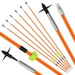 HANDBAIGE Archery 6pcs 32 Inches Fiberglass Shaft Fishing Arrows 8mm Bowfishing Arrow with Broadheads for Compound and Recurve Bow Fishing Hunting