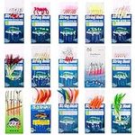 Yoshikawa 15 Packs Mackerel Feathers Rigs for Sea Fishing Pack with Mackerel Bait Hooks Lures Sea Fishing Rigs Tackle Accessories for Summer Species Boat Shore Beach Fishing