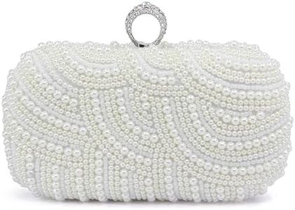 Aovtero Pearl Clutch Bag Bride Purse Women Wedding Prom Evening Bags Full Beaded Handbag with Chain, Ivory White