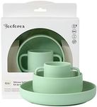 Yooforea Baby Led Weaning Supplies I Toddler Infant Baby Essentials First Stage I Baby Feeding Set - Tiny Cup, Suction Bowl & Plate I 100% Platinum Food Grade Silicone I BPA BPS PVC Free - Tea