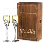 NUPTIO Champagne Flutes Glasses Wedding: Personalised Champagne Flute with Wooden Gift Box Crystal Prosecco Glass Set of 2, Silver Gift Set for Engagement Toasting Anniversary Party Bridal Showers