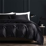 NORCH Black Satin Silk Duvet Cover Set Double Bedding Set Luxury Soft Quilt Cover with Pillowcases