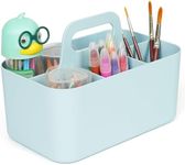 BELLE VOUS Plastic Desk Organiser Caddy with Handle - Stackable Storage Caddy with Adjustable Divider for Makeup, Cleaning Supplies, Art and Crafts