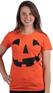 Ann Arbor T-shirt Co. Jack O' Lantern Pumpkin Women's T-Shirt/Easy Halloween Costume Fun Tee-Orange-Small