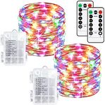 2 Pack 33ft 100 LEDs Fairy Lights Battery Operated, 8 Modes Waterproof Twinkle String Lights, Silver Wire Lights with Remote for Christmas Bedroom Indoor Garden Wedding Party Decor (Multi-Colored)