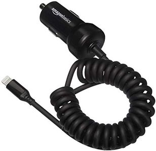 Amazon Basics - Caricabatterie per auto 5 V 2,4 A con cavo Lightning Arrotolato, 0,45 m, Nero