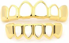 JINAO Gold Grills for Teeth 14K Gold Plated Vampire Fangs Hip Hop Top Bottom Open Face Teeth Grillz Set for Men and Women (Gold Open Face Grillz Set)