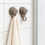 EVIDECO French Home Goods Strong Hold Vacuum Suction Cup Hooks Shower-Kitchen Walls Organizer Loofah Set of 2 Tan